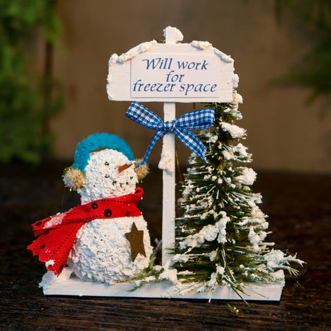 A snowman and Christmas tree decoration.